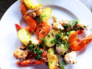 food; King prawns, monkfish, potatoes